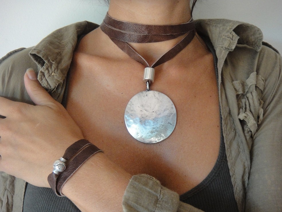 Silver moon pendant necklace, example of contemporary and original designer jewelry